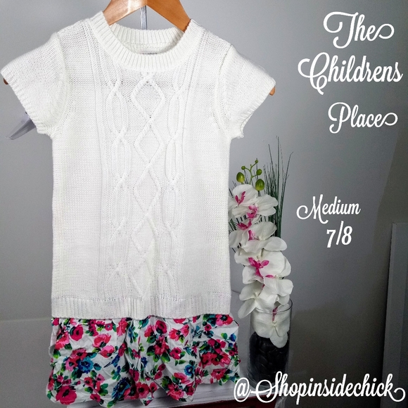 The Childrens Place NEW Floral Sweater Dress Short Sleeve Girls Medium 7/8